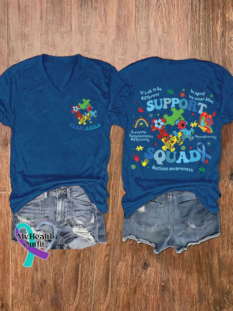 Women’s Autism Awareness V-neck Casual T-Shirt Blue / S