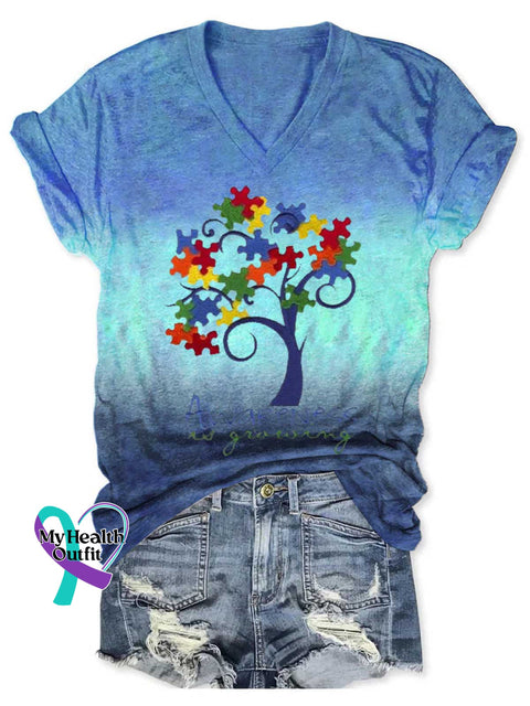 Women’s Autism Awareness V-neck Casual T-Shirt Blue / S