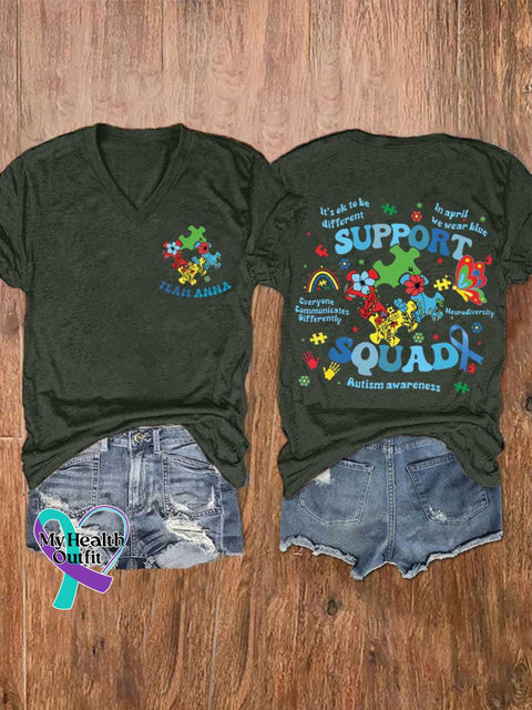 Women’s Autism Awareness V-neck Casual T-Shirt Green / S