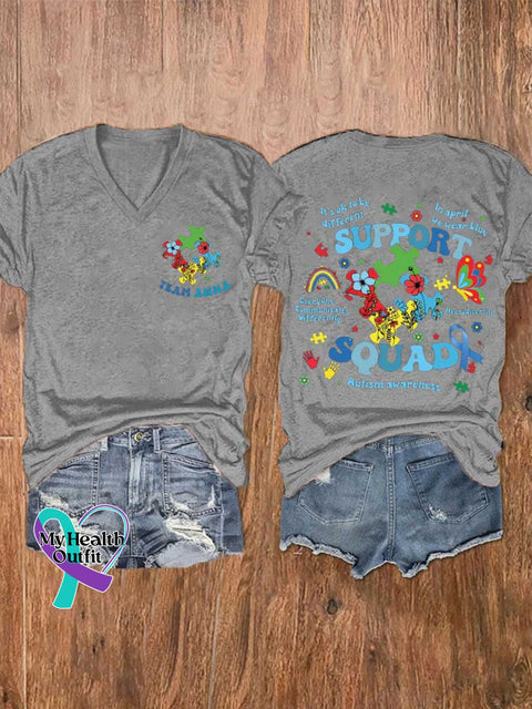 Women’s Autism Awareness V-neck Casual T-Shirt Grey / S