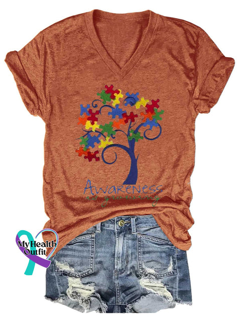 Women’s Autism Awareness V-neck Casual T-Shirt Orange / S