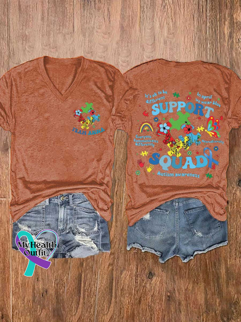 Women’s Autism Awareness V-neck Casual T-Shirt Orange / S