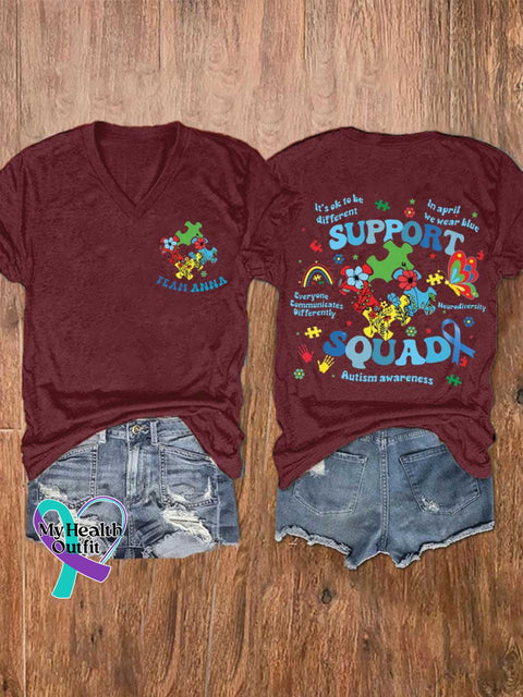 Women’s Autism Awareness V-neck Casual T-Shirt Red / S