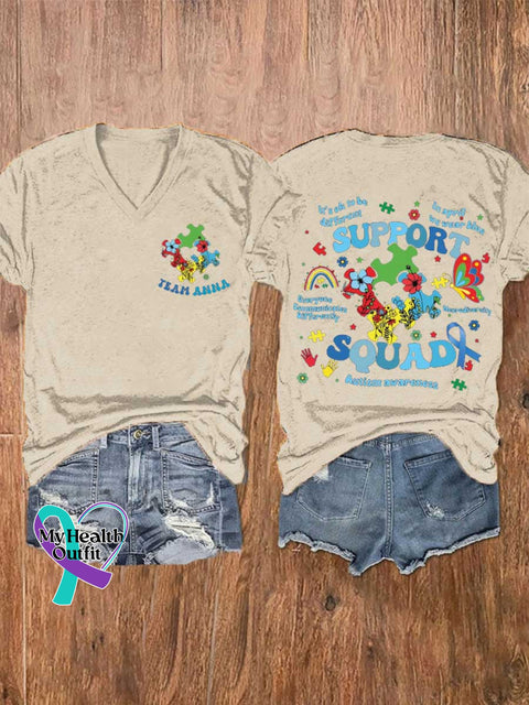 Women’s Autism Awareness V-neck Casual T-Shirt Sand / S