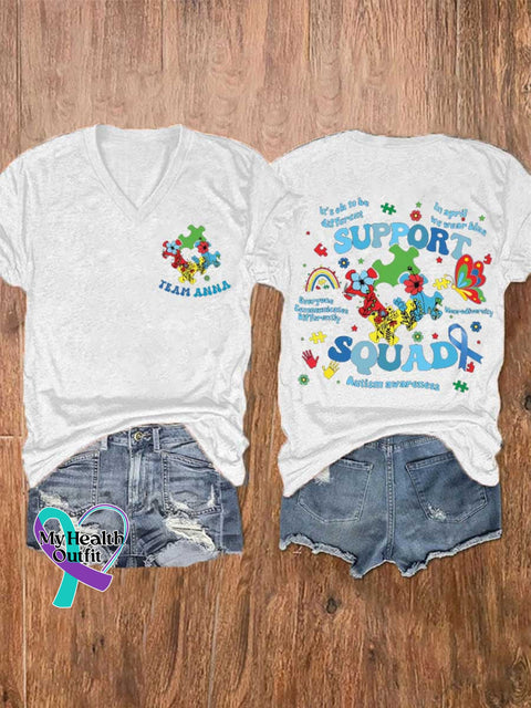 Women’s Autism Awareness V-neck Casual T-Shirt White / S