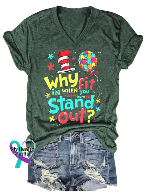 Women’s Autism Awareness Why In When You Were Born To Stand Out V-neck Casual T-Shirt Green / S