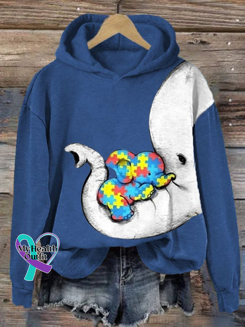 Women’s Autism Elephant And Baby Print Long Sleeve Sweatshirt Blue / S