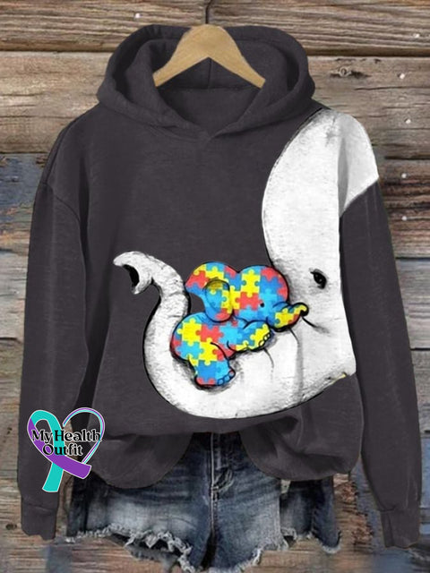 Women’s Autism Elephant And Baby Print Long Sleeve Sweatshirt Dark Grey / S
