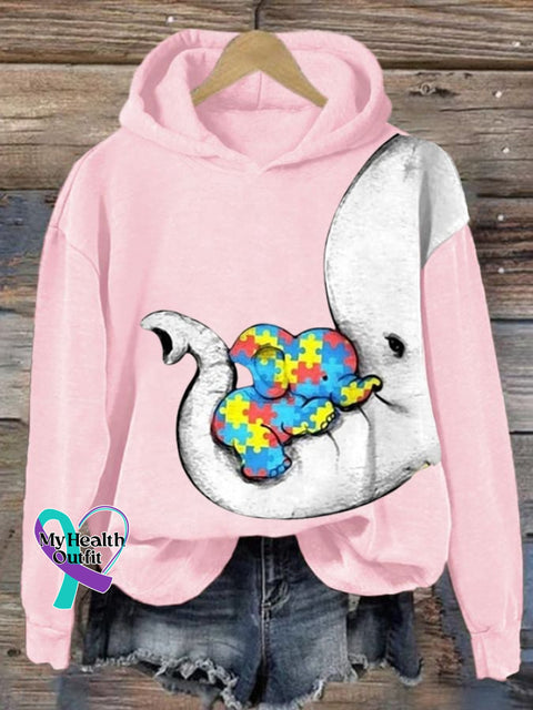 Women’s Autism Elephant And Baby Print Long Sleeve Sweatshirt Pink / S