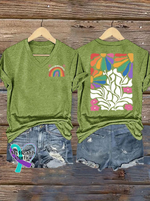 Womens Autism Embrace Neurodiversity V-Neck T-Shirt Green / S