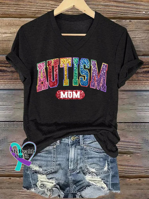 Women’s Autism Mom Printed Short-Sleeved T-Shirt Black / S