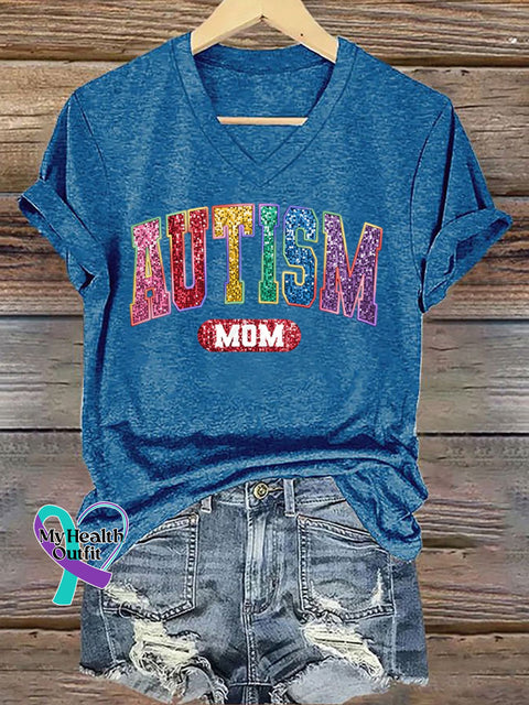 Women’s Autism Mom Printed Short-Sleeved T-Shirt Blue / S
