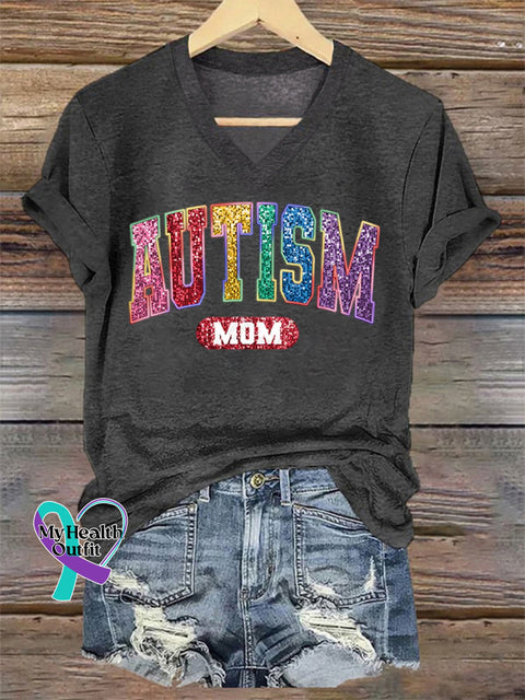 Women’s Autism Mom Printed Short-Sleeved T-Shirt Dark Grey / S