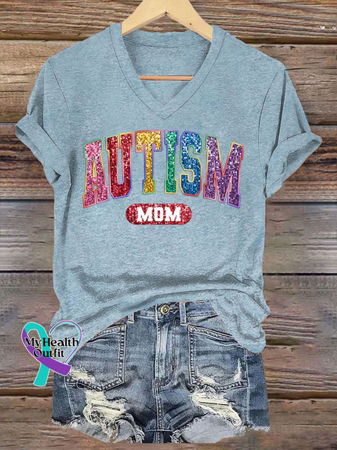 Women’s Autism Mom Printed Short-Sleeved T-Shirt Sky Blue / S