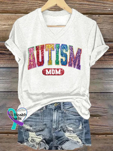 Women’s Autism Mom Printed Short-Sleeved T-Shirt White / S