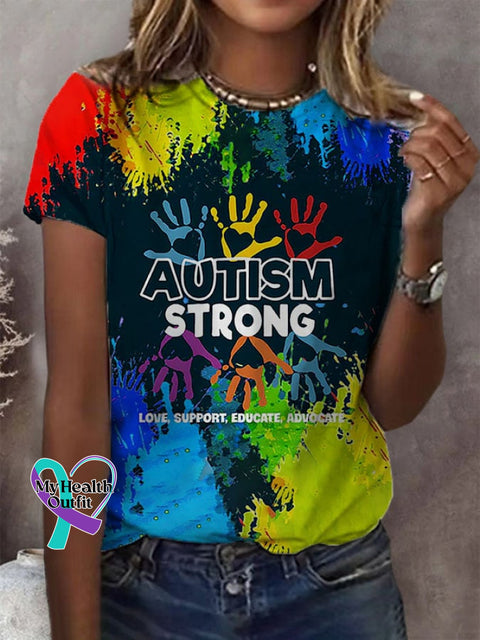 Women’s Autism Strong Love Supports Educational Advocacy Printed Short-Sleeved T-Shirt As shown / S