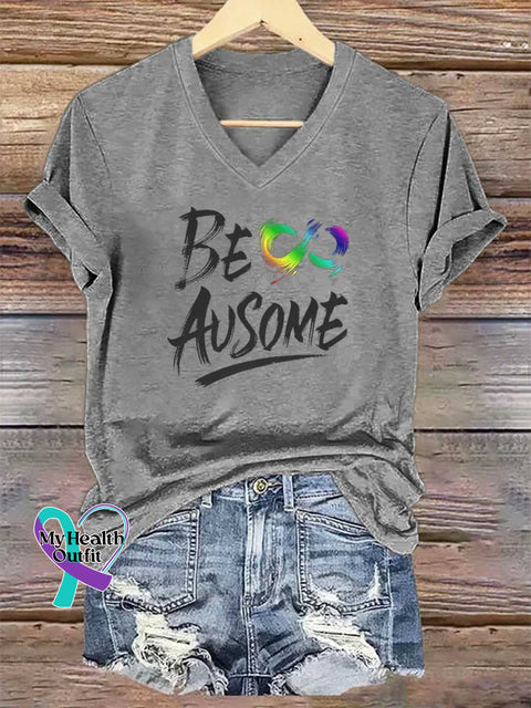 Women’s BE AUSOME V-neck Casual T-Shirt Grey / S