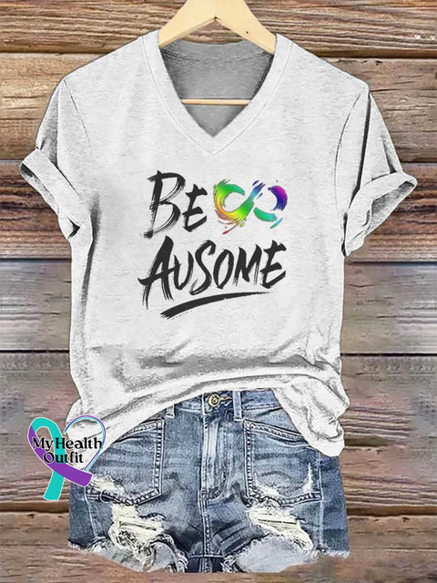 Women’s BE AUSOME V-neck Casual T-Shirt White / S