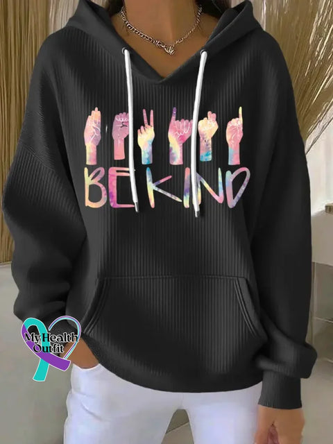Women’s Be Kind Art Print Casual Hoodie Sweatshirt Black / S
