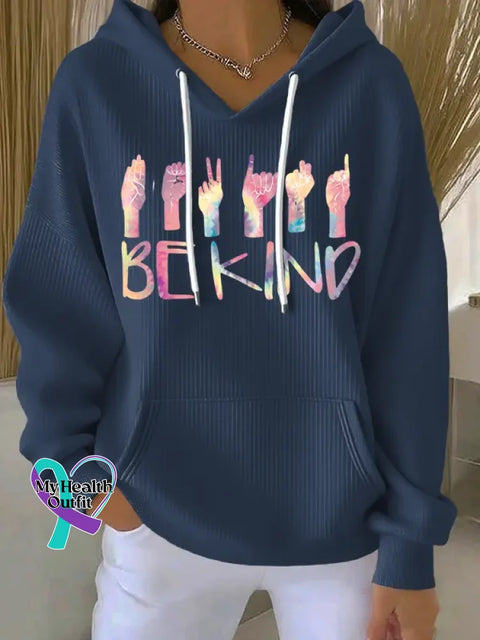 Women’s Be Kind Art Print Casual Hoodie Sweatshirt Blue / S