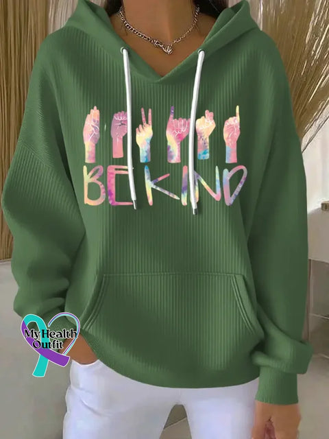 Women’s Be Kind Art Print Casual Hoodie Sweatshirt Green / S