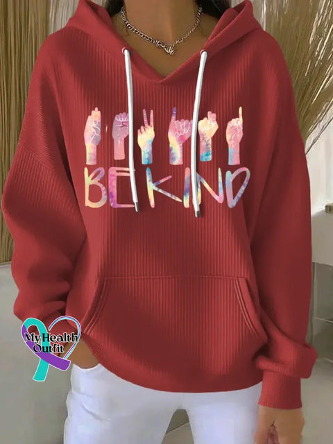 Women’s Be Kind Art Print Casual Hoodie Sweatshirt Red / S