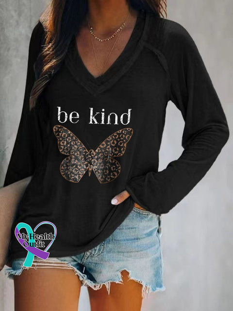 Women’s Be Kind Butterfly Print Casual T-Shirt Black / S