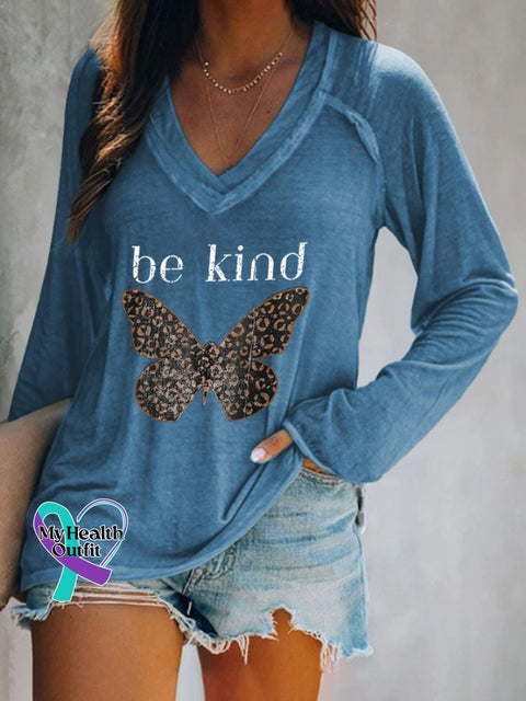 Women’s Be Kind Butterfly Print Casual T-Shirt Blue / S
