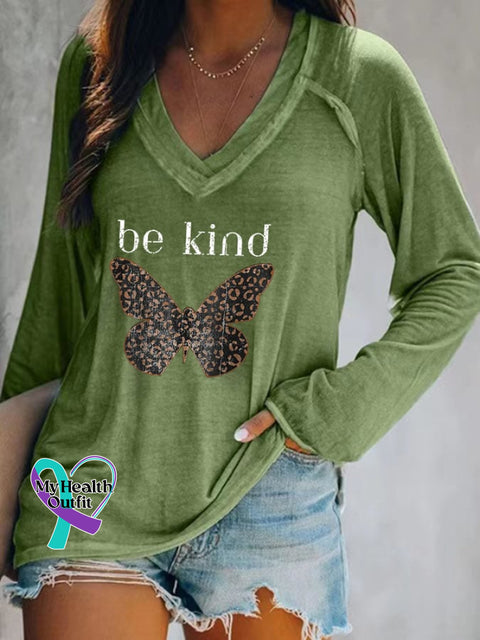 Women’s Be Kind Butterfly Print Casual T-Shirt Green / S