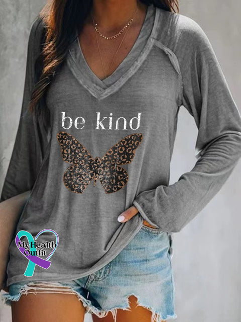 Women’s Be Kind Butterfly Print Casual T-Shirt Grey / S