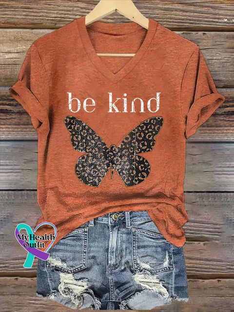 Women’s Be Kind Butterfly Print T-Shirt Red Brown / S