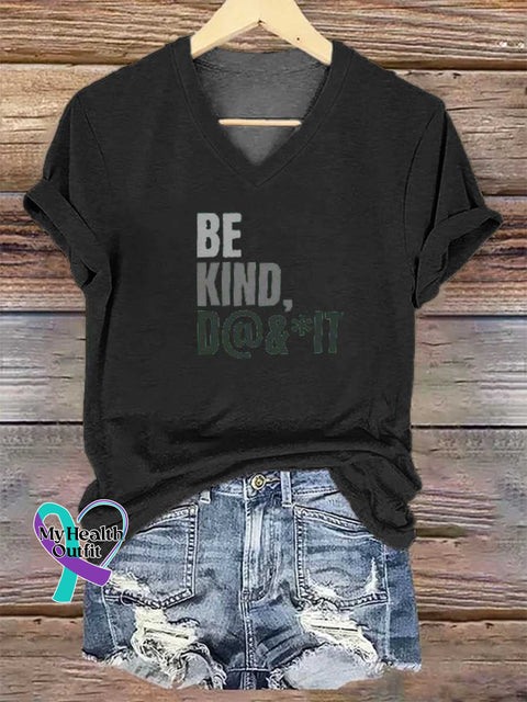 Women’s BE KIND D@&*IT V-neck Casual T-Shirt Black / S