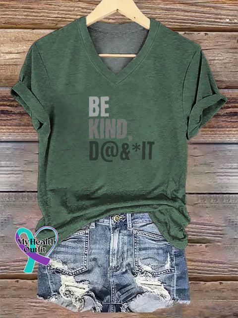 Women’s BE KIND D@&*IT V-neck Casual T-Shirt Green / S