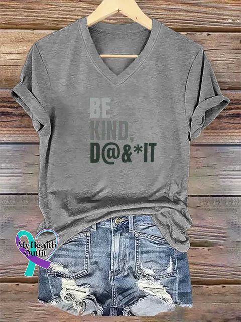Women’s BE KIND D@&*IT V-neck Casual T-Shirt Grey / S