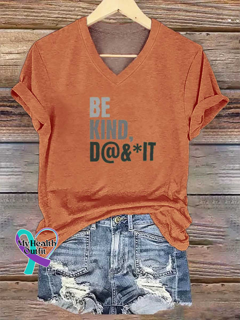 Women’s BE KIND D@&*IT V-neck Casual T-Shirt Orange / S