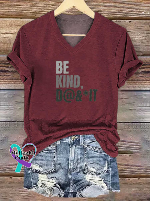 Women’s BE KIND D@&*IT V-neck Casual T-Shirt Red / S