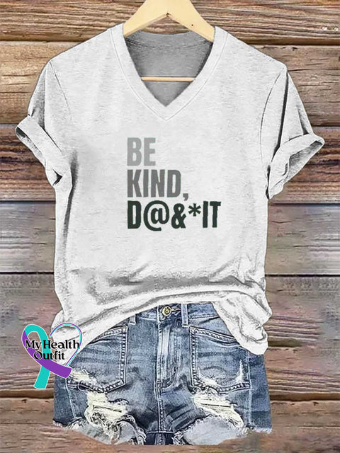 Women’s BE KIND D@&*IT V-neck Casual T-Shirt White / S