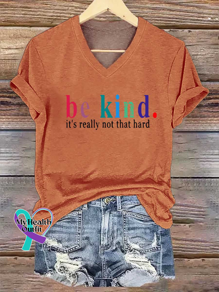 Women’s Be Kind It’s Really Not That Hard V-neck Casual T-Shirt Orange / S