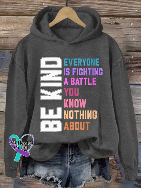 Women’s Be Kind Mental Health Printed Hooded Sweatshirt Dark Grey / S