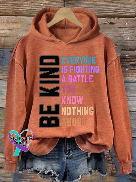 Women’s Be Kind Mental Health Printed Hooded Sweatshirt Orange / S