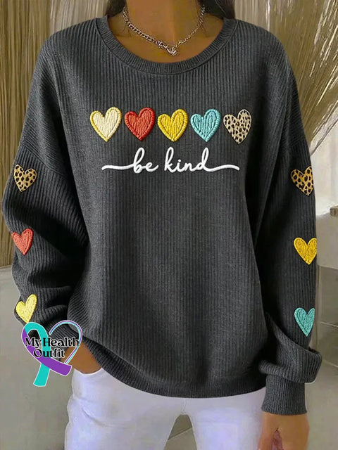 Women’s Be Kind Pattern Art Print Casual Cotton Sweatshirt Black / S