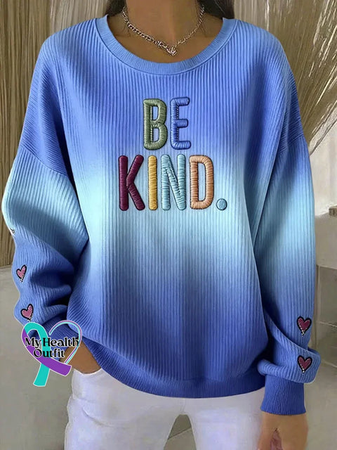 Women’s Be Kind Pattern Art Print Casual Cotton Sweatshirt Blue / S