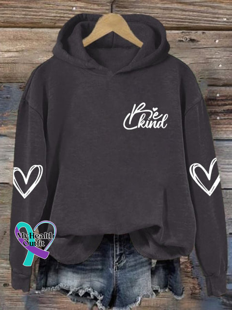 Women’s Be Kind Print Casual Hoodie Dark Grey / S