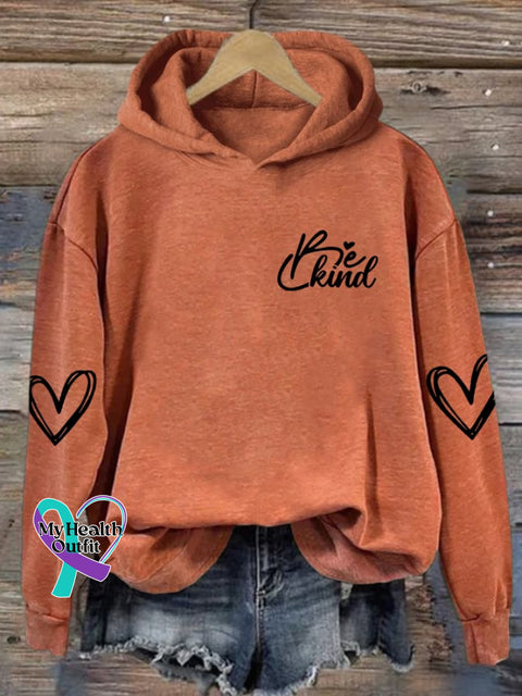 Women’s Be Kind Print Casual Hoodie Orange / S