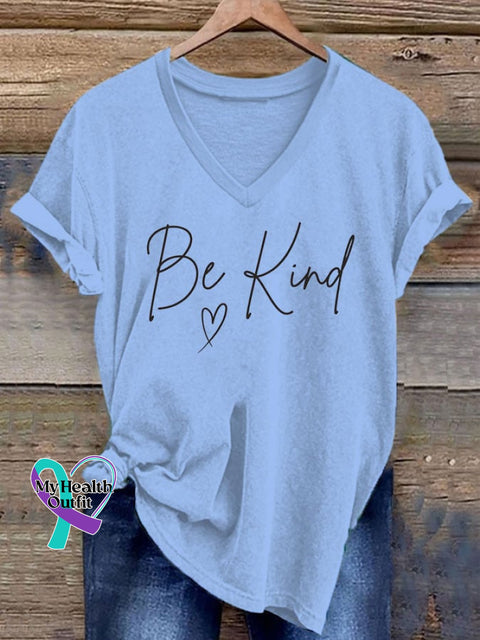 Women’s Be Kind Print Casual T-Shirt Light Blue / S
