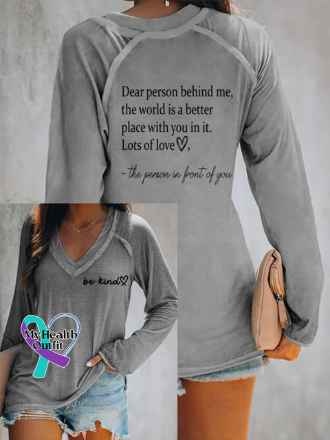 Women’s Be Kind The World Is A Better Place With You In It Print Casual T-Shirt Grey / S