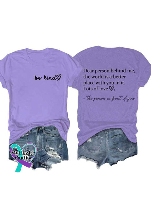 Women’s Be Kind The World Is A Better Place With You In It Print Round Neck T-Shirt Purple / S