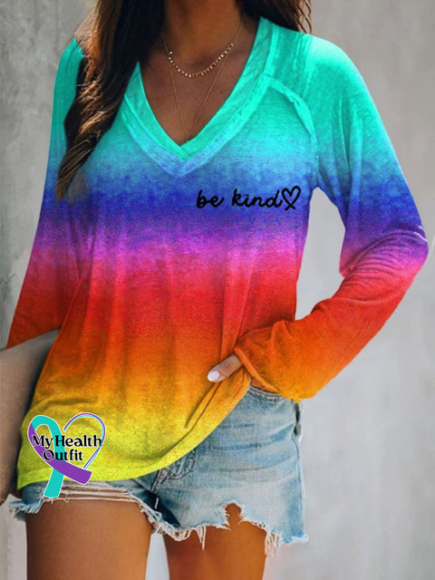 Women’s Be Kind The World Is A Better Place With You In It Print V-Neck Casual T-Shirt