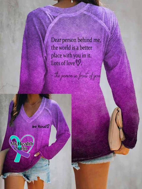 Women’s Be Kind The World Is A Better Place With You In It Print V-Neck Casual T-Shirt Picture 2 / S