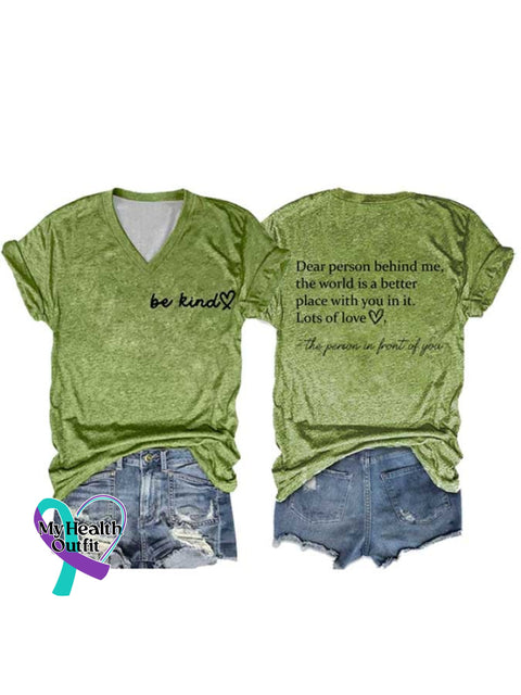 Women’s Be Kind The World Is A Better Place With You In It Print V-Neck Short Sleeve T-Shirt